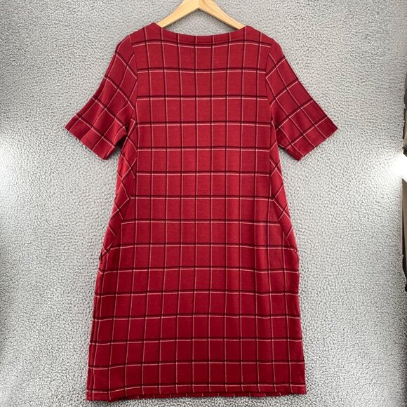 J Jill Dress Womens Large Red Plaid Ponte T Shirt Pockets Short Sleeve Stretch - Picture 3 of 10